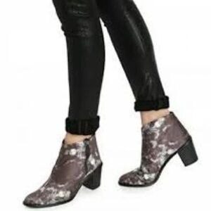 Miista Ivy Ankle Boots Floral Nylon Fabric 37, US 7, Heel, Zipper, Leather Int